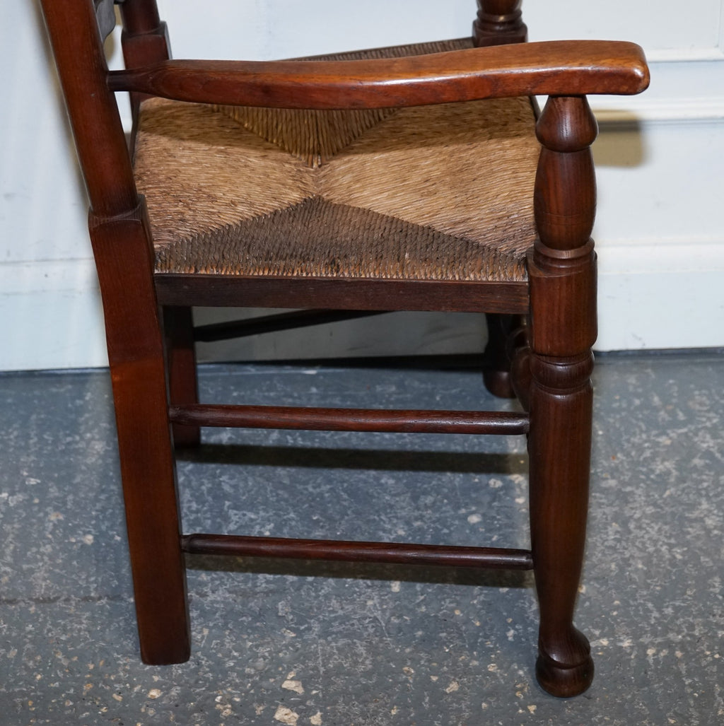 SET OF SIX ENGLISH ANTIQUE CIRCA 1910 LADDERBACK RUSH SEAT DINING CHAIRS