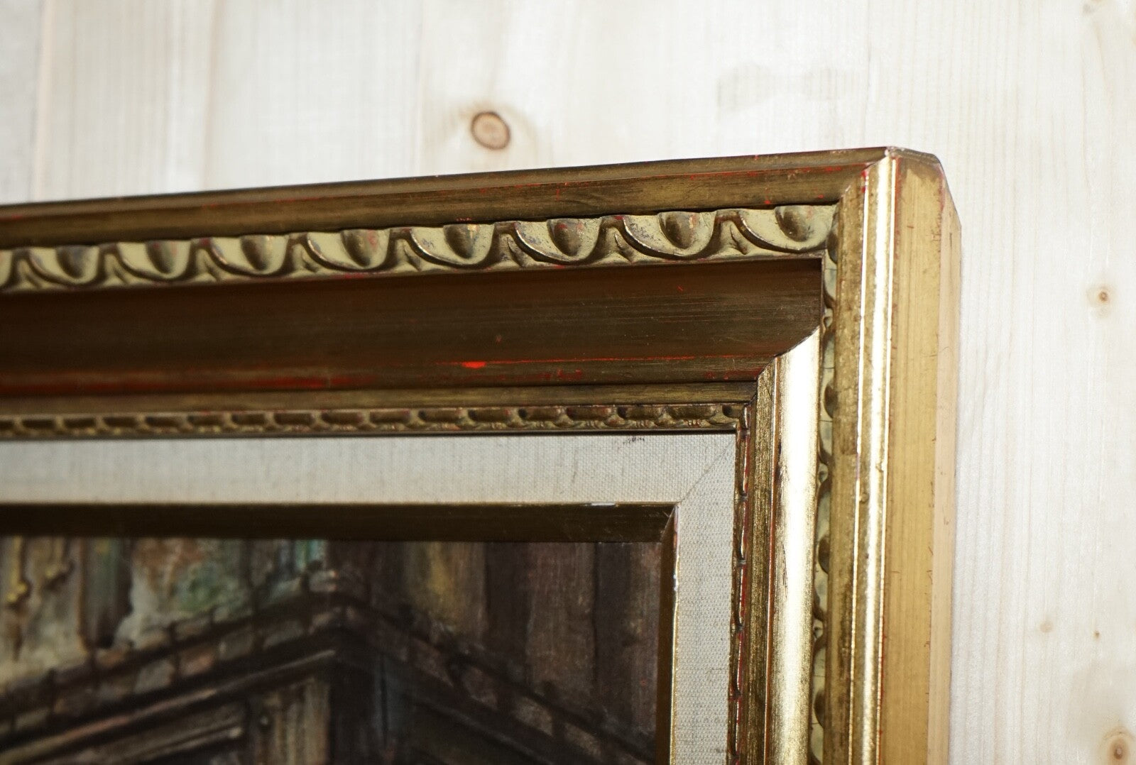OIL PAINTING IN MANNER OF F.M.  BENNETT ''MEET AT THE LODGE' GILT STYLE FRAME