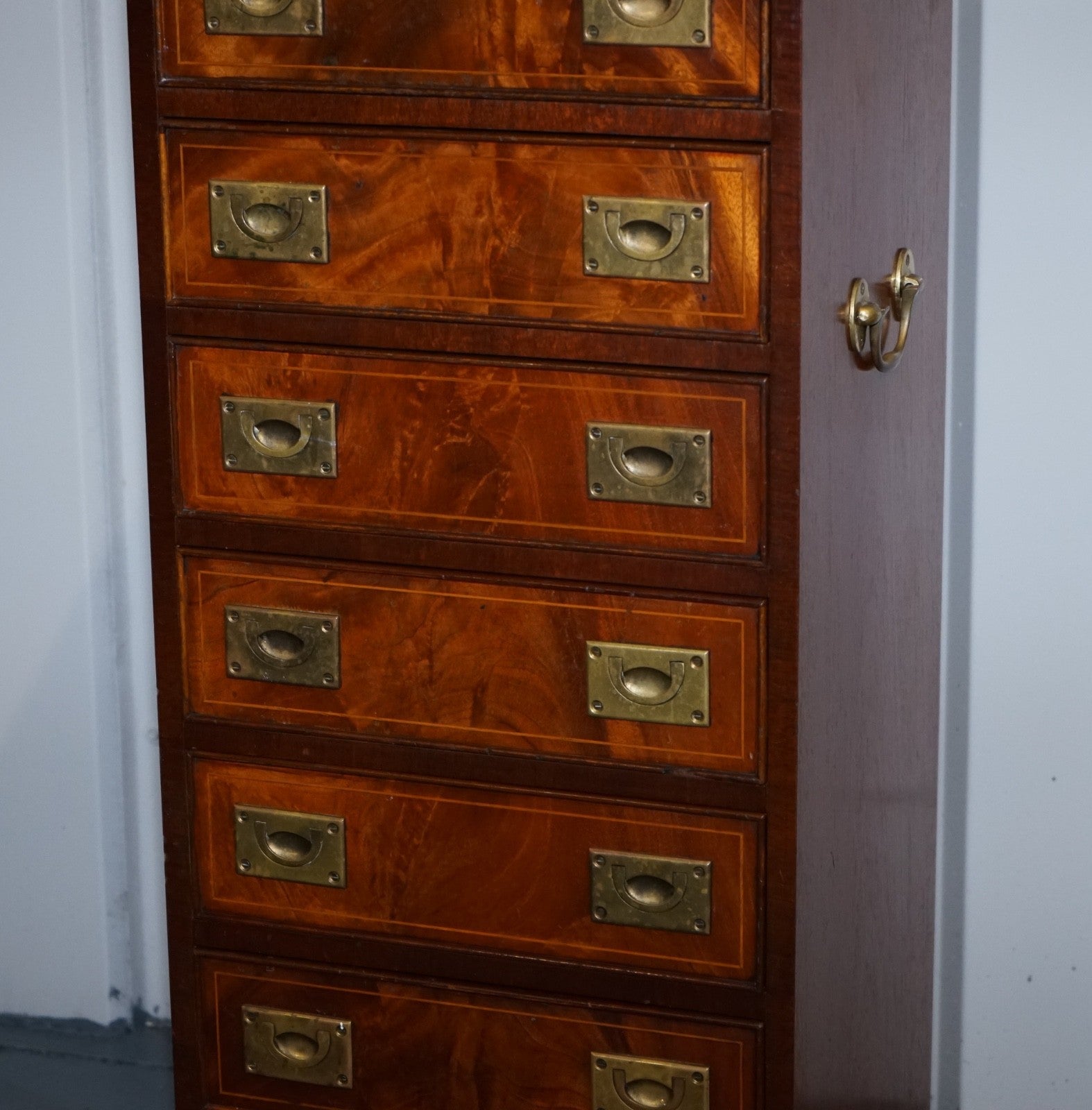 MILITARY CAMPAIGN STYLE TALLBOY TALL  CHEST OF DRAWERS BRASS HANDLES