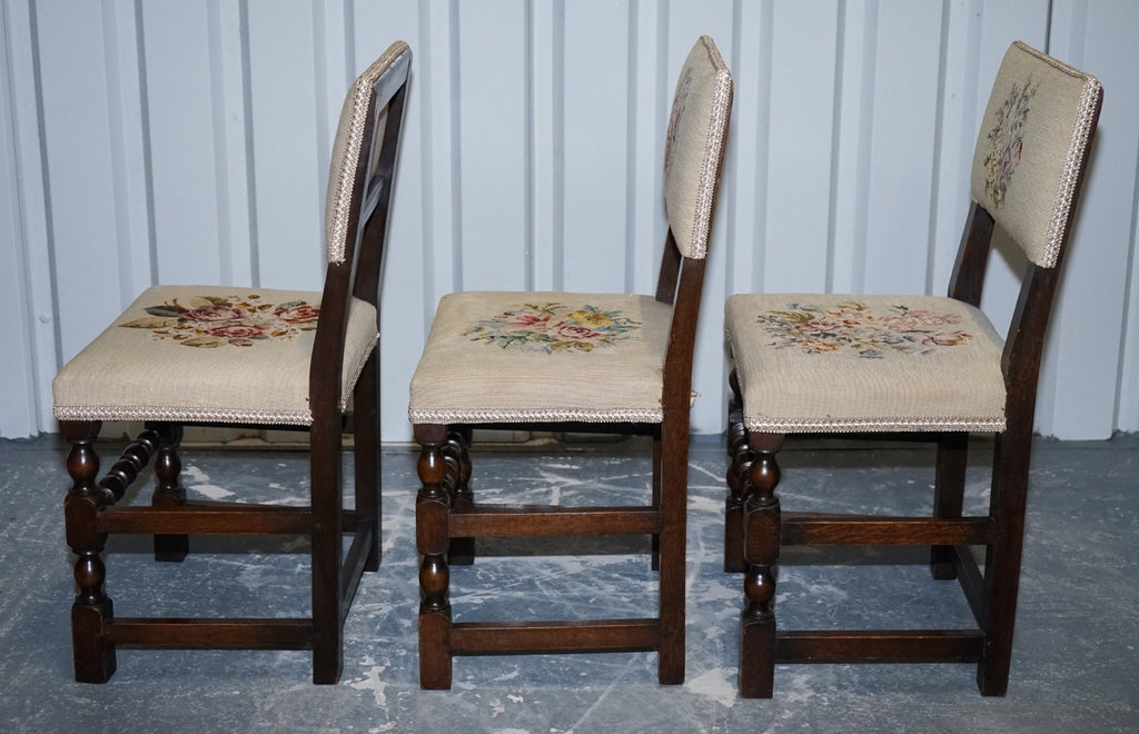 ENGLISH VICTORIAN SET OF SIX ORIGINAL FLORAL TAPESTRY UPHOLSTERY DINNING CHAIRS