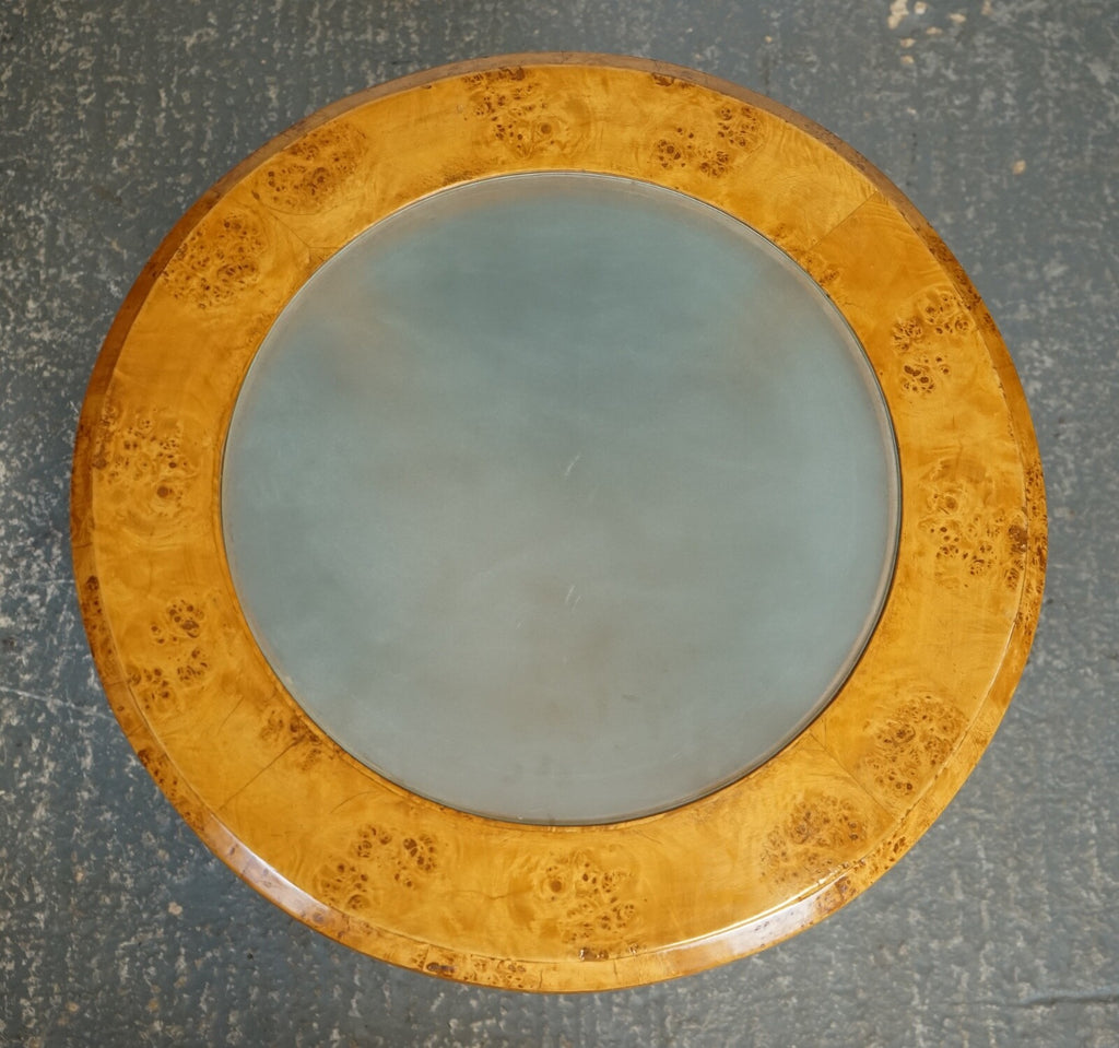 ART DECO BURR WALNUT CIRCULAIR PEDESTAL ROUND CONSOLE CENTER TABLE J1