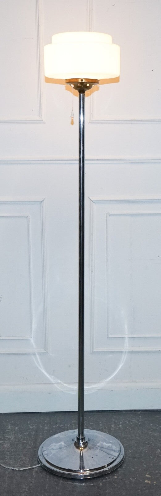 CIRCA 1930'S ART DECO FLOOR LAMP WITH WHITE GLASS SHADE
