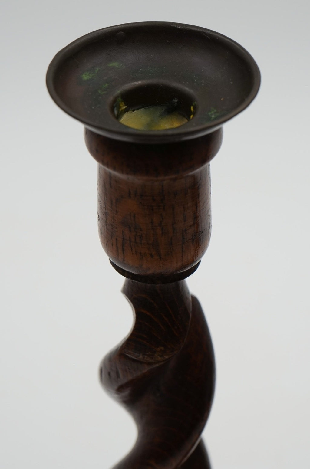 EARLY ViCTORIAN PAIR OF ENGLISH OAK BARLEY TWIST CANDLE STICKS (4)