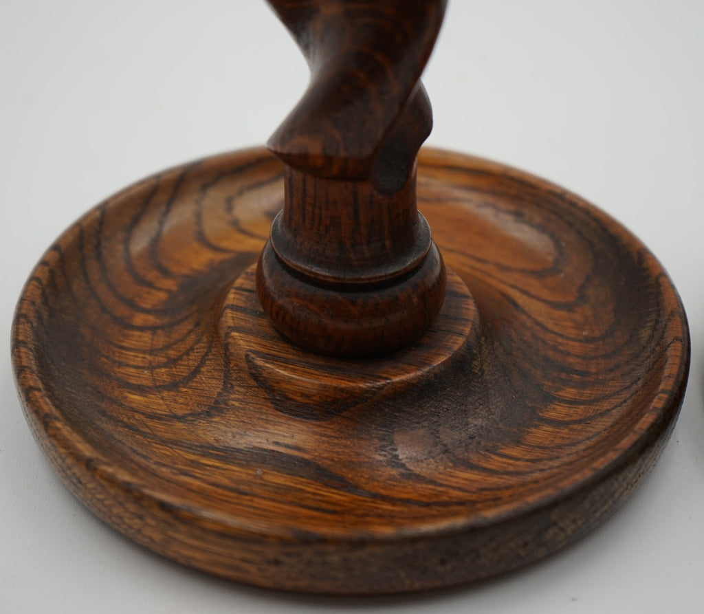 EARLY ViCTORIAN PAIR OF ENGLISH OAK BARLEY TWIST CANDLE STICKS (4)