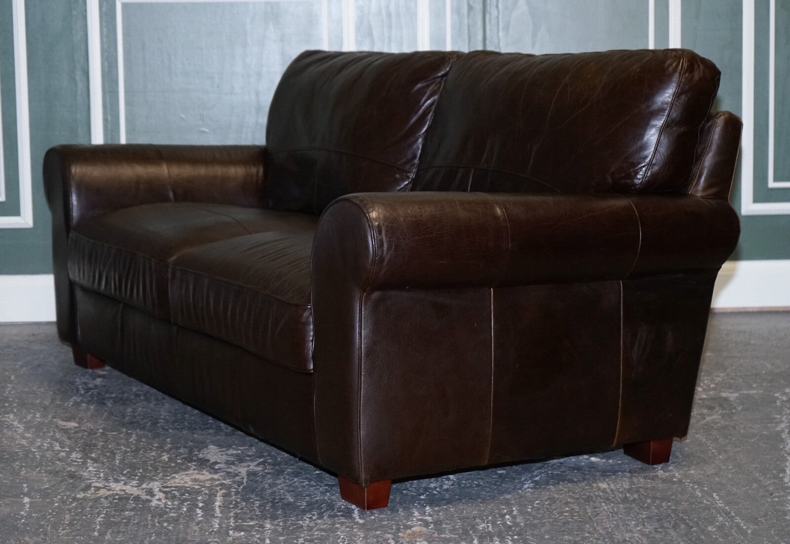 VINTAGE CHOCOLATE BROWN TWO TO THREE SEATER SOFA