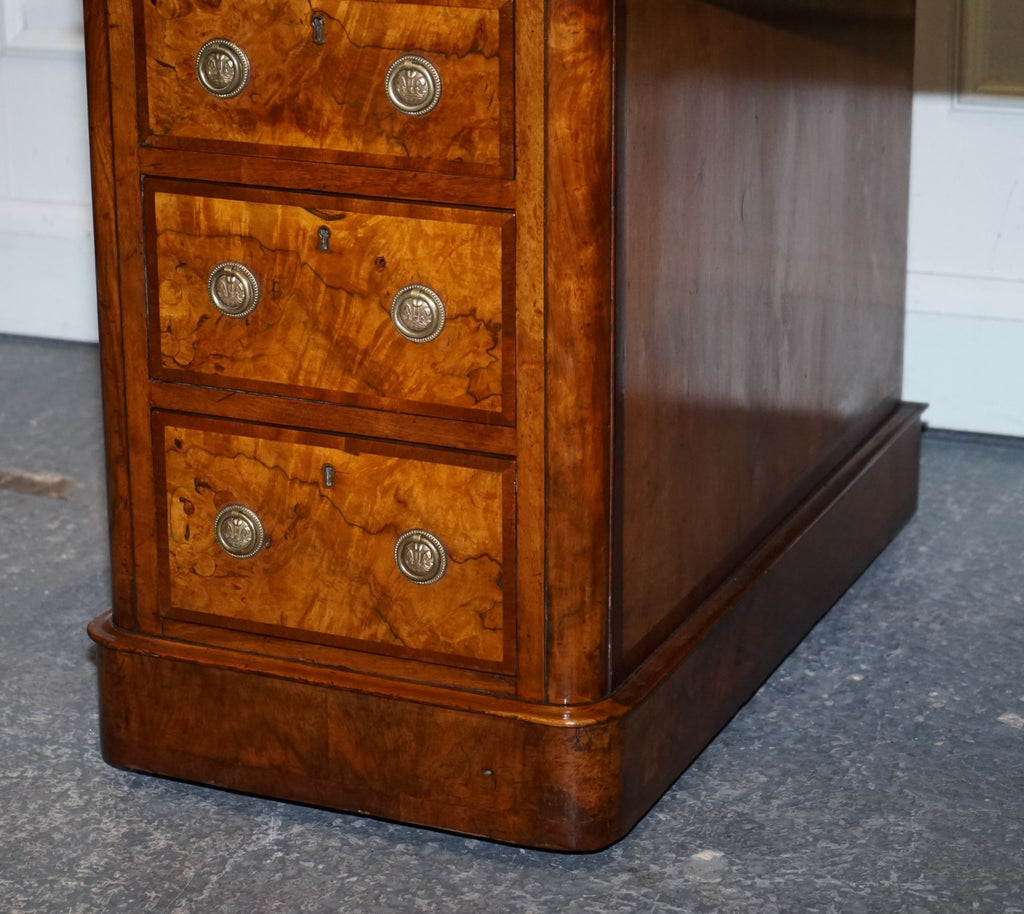 IMPORTANT ROYAL DRUCE & CO LONDON 1840's RESTORED BURR WALNUT TWIN PEDESTAL DESK