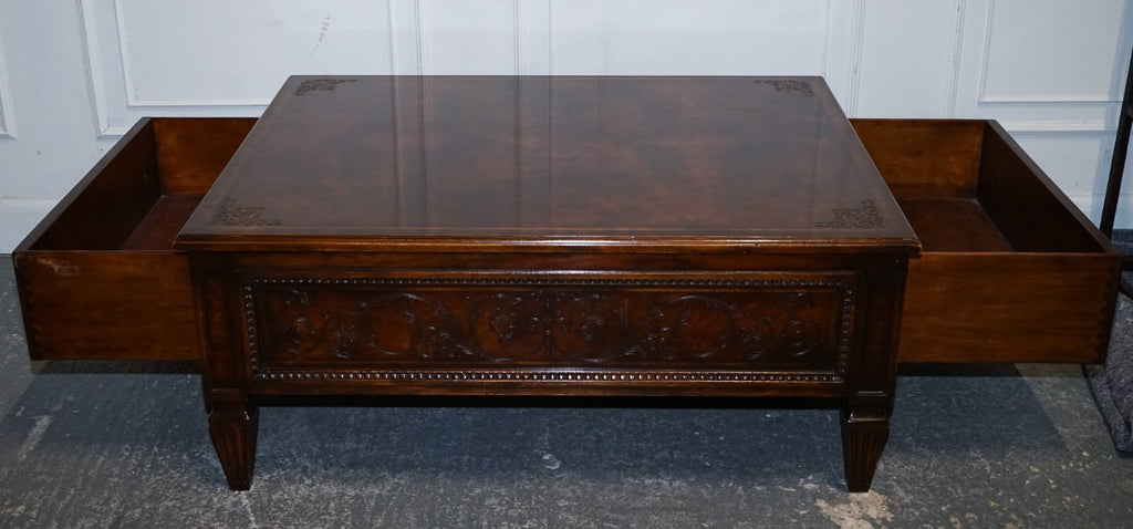 STUNNING AMERICAN THEODORE ALEXANDER COFFEE TABLE TWO DRAWERS & BUTLER TRAYS