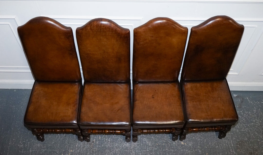 8 RESTORED CROMWELLIAN HAND DYED WHISKEY BROWN LEATHER DINING CHAIRS