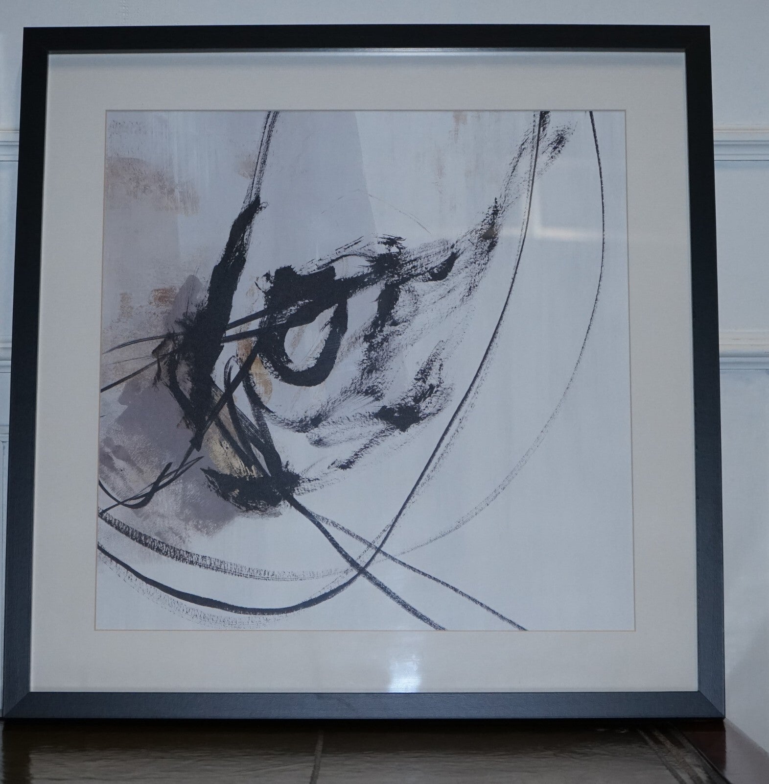 PAIR OF MODERN ART CHARCOAL STYLE WALL PAINTINGS  BLACK FRAME 2/2