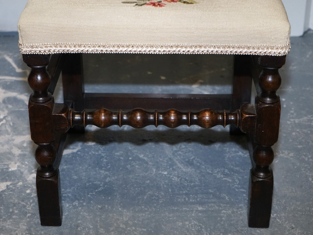 ENGLISH VICTORIAN SET OF SIX ORIGINAL FLORAL TAPESTRY UPHOLSTERY DINNING CHAIRS