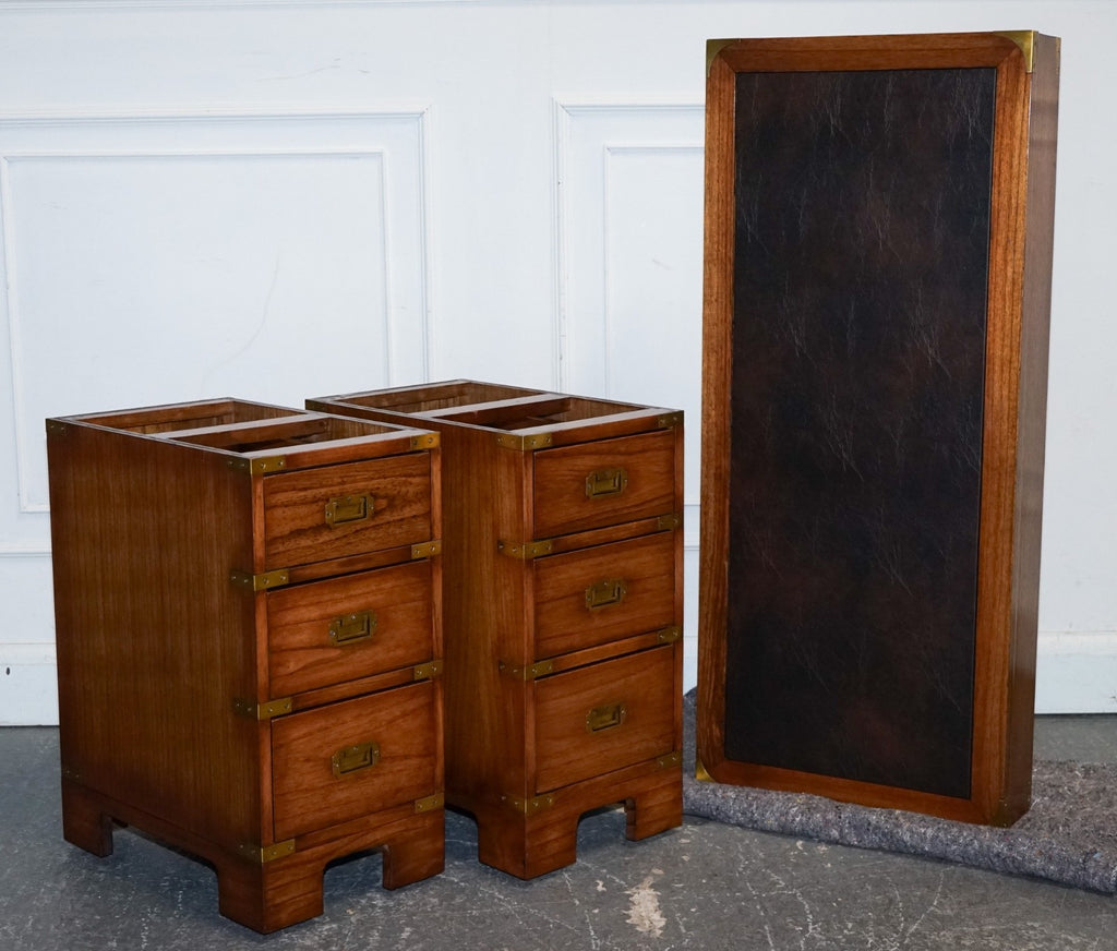 VINTAGE MILITARY CAMPAIGN TWIN PEDESTAL DESK WITH BRASS FITTINGS