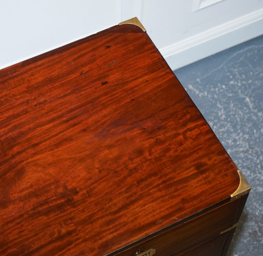 ANTIQUE VICTORIAN MILITARY CAMPAiGN CHEST OF GRADUATED DRAWERS