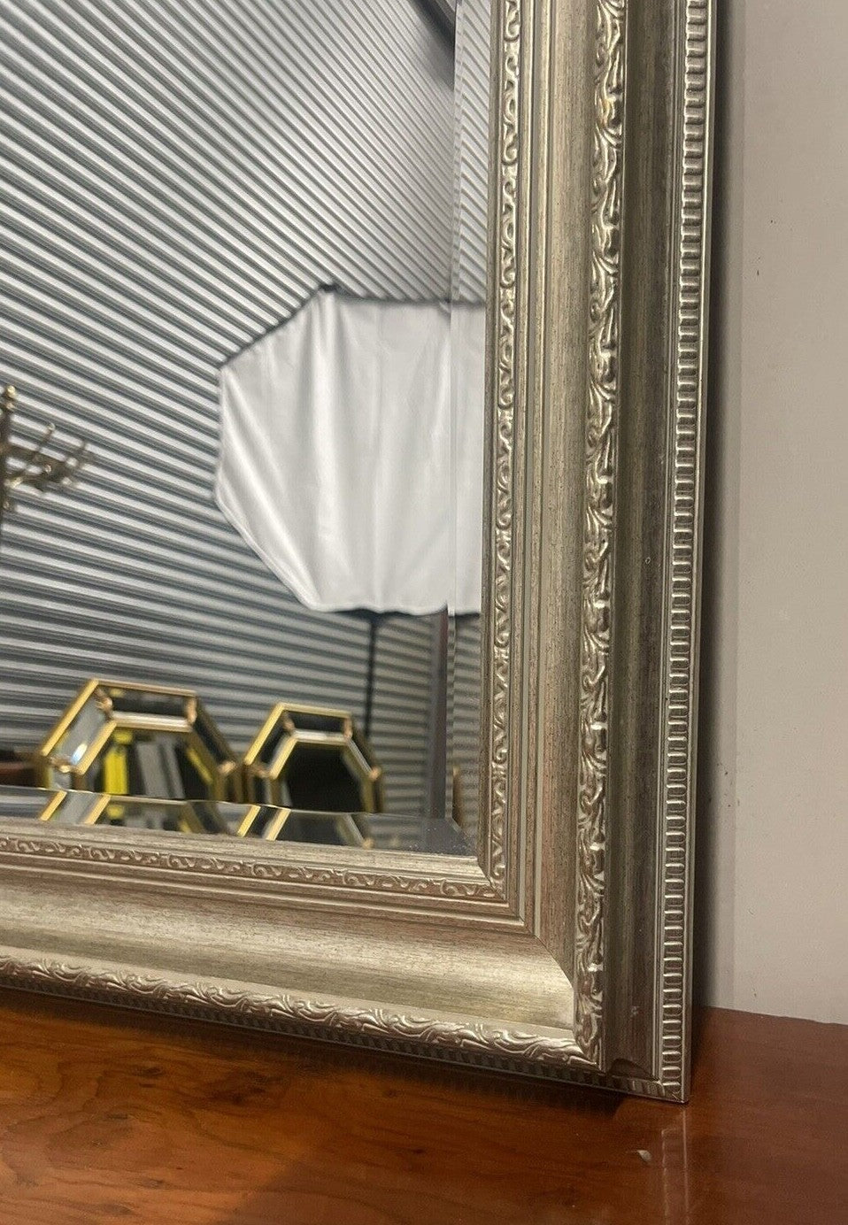VINTAGE SILVER ORNATE BEVELLED MIRROR
