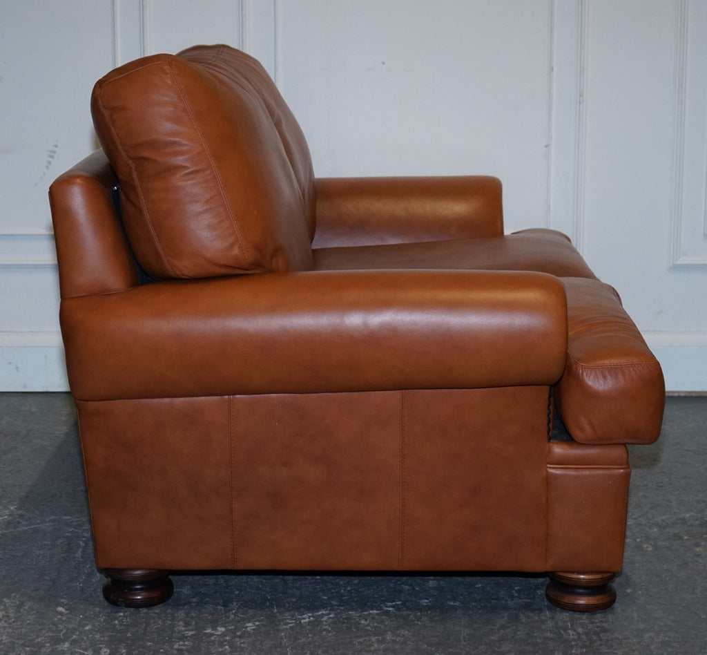 VINTAGE TETRAD CORDOBA TWO SEATER TAN LEATHER SOFA RETAILED BY JOHN LEWIS