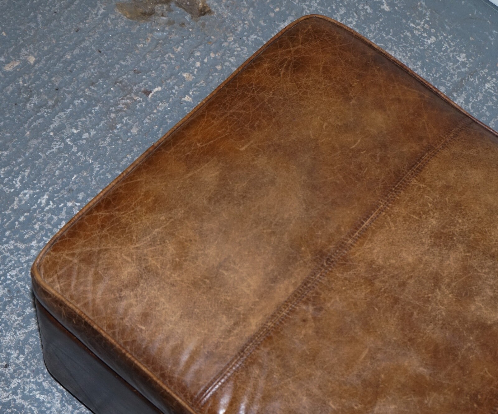 VINTAGE HALO REGGIO GROUCHO BROWN LEATHER OTTOMAN FOOTSTOOL WITH STORAGE SPACE