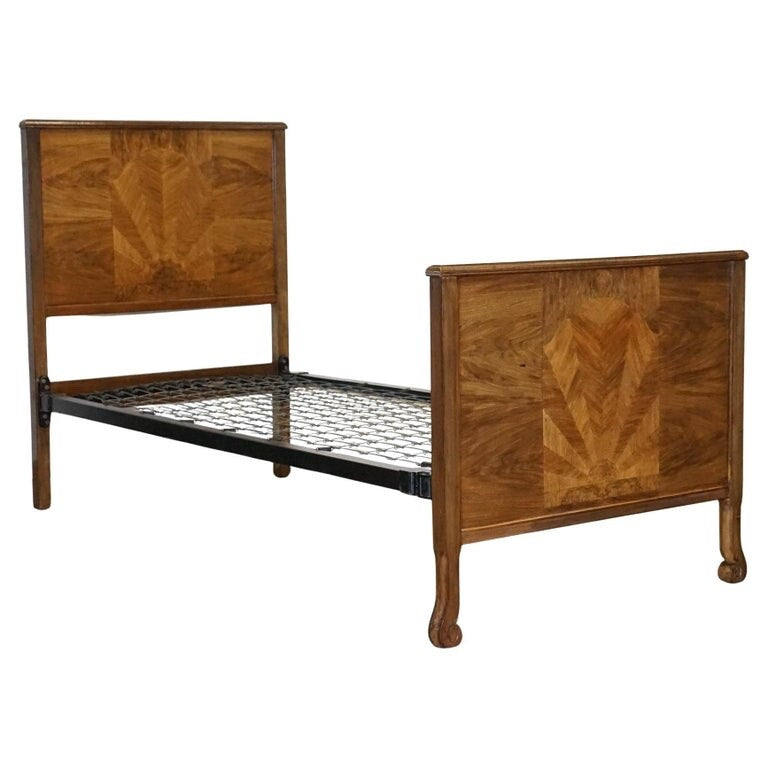 ART DECO BURR WALNUT DECORATIVE INLAID PANELS SINGLE BED (1/2)