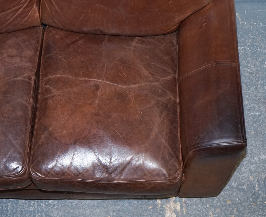 VINTAGE HALO TWO SEATER  BROWN  LEATHER SOFA