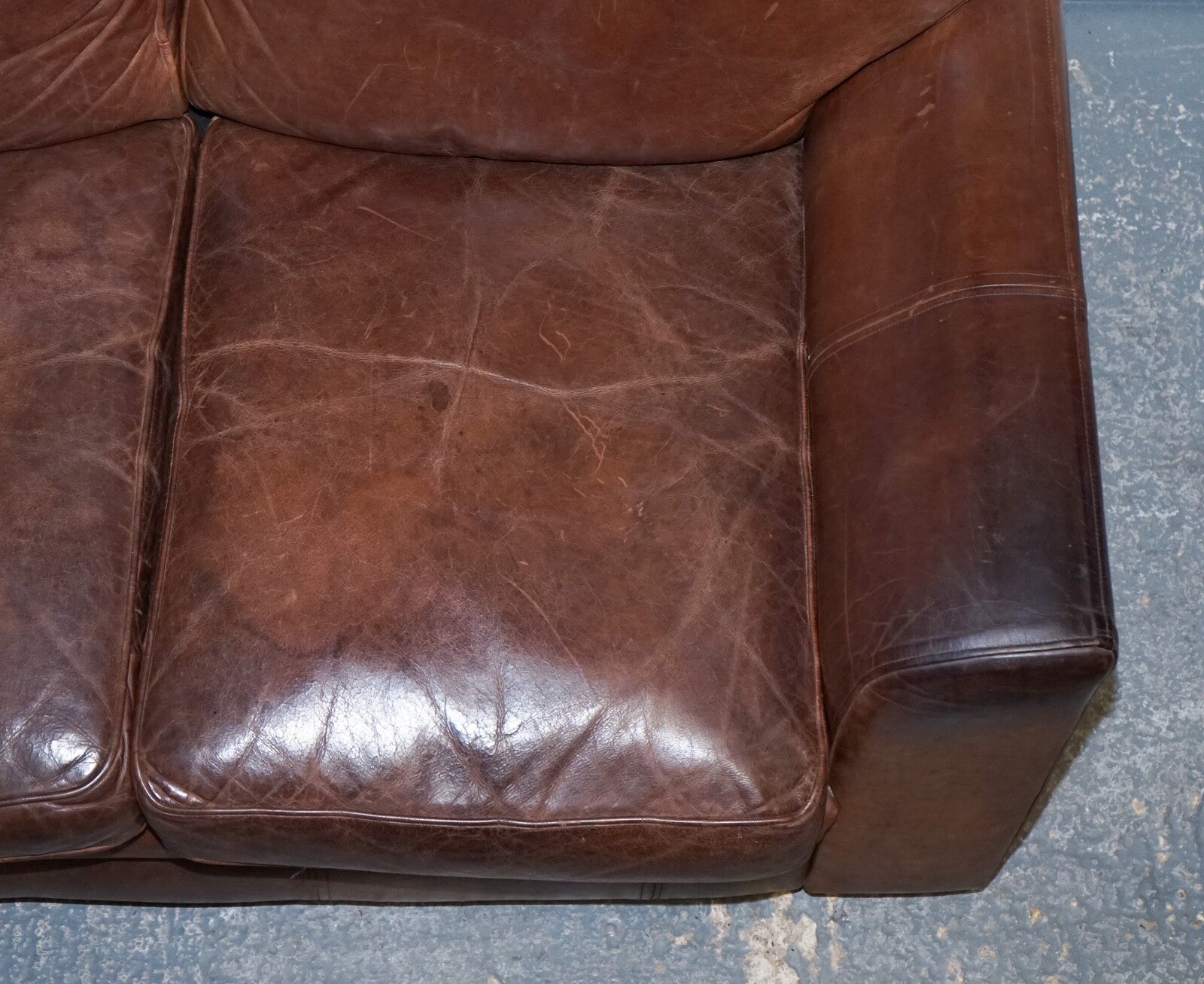 VINTAGE HALO TWO SEATER  BROWN  LEATHER SOFA