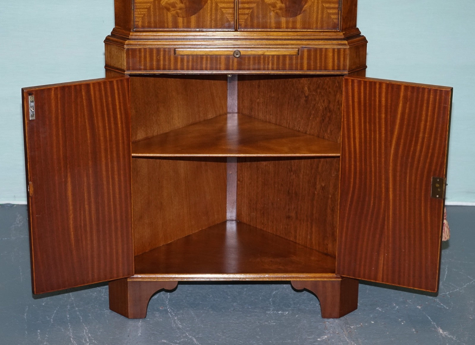 VINTAGE ENGLISH N. NORMAN LTD HARDWOOD CORNER CABINET