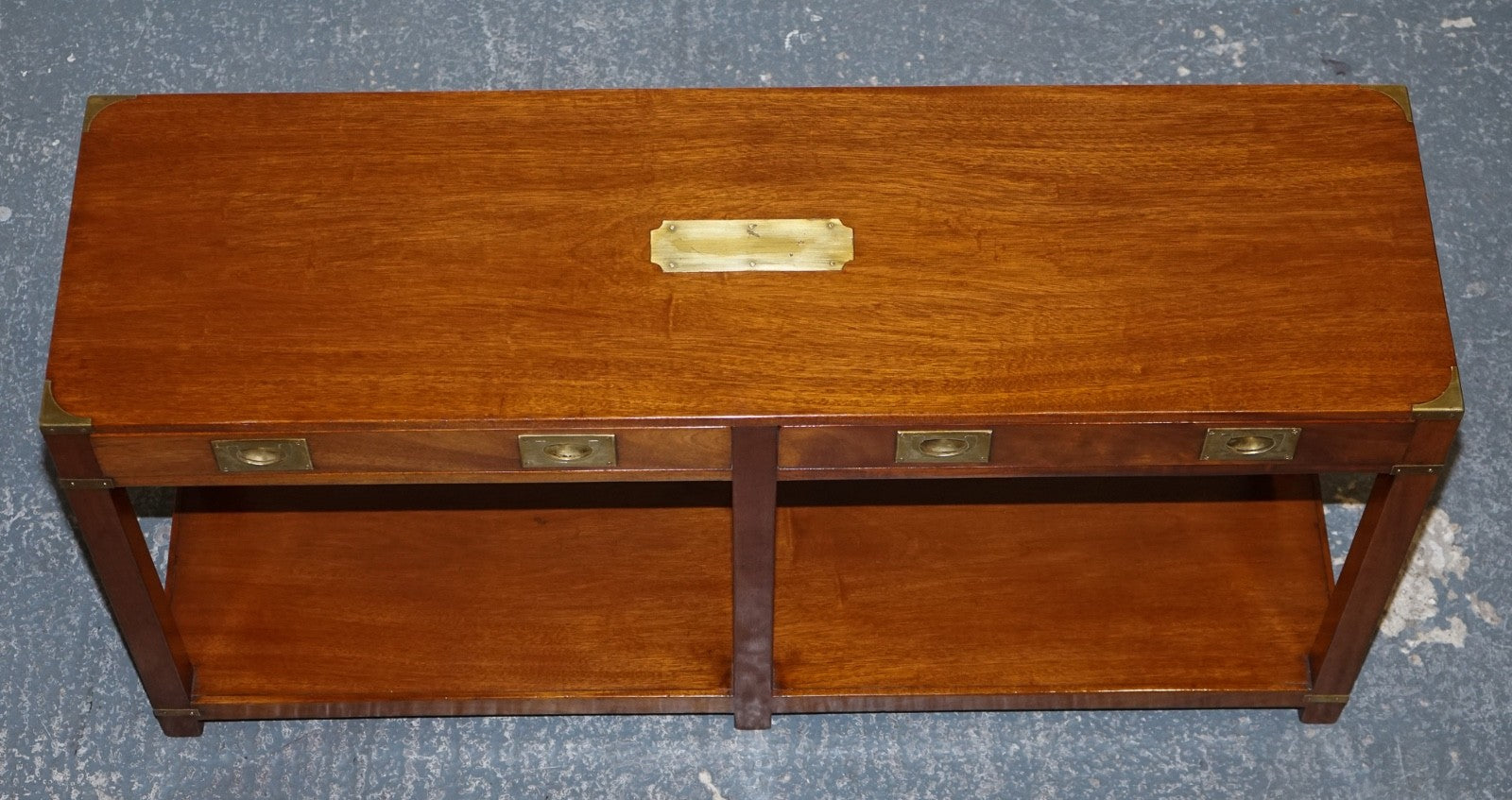 RESTORED VINTAGE HARRODS LONDON KENNEDY MILITARY CAMPAIGN CONSOLE TABLE