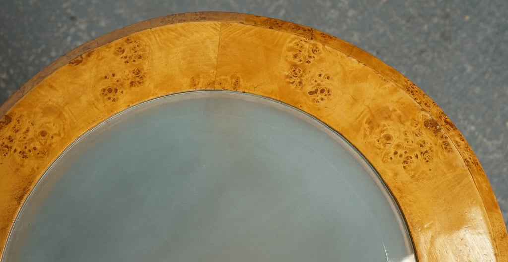 ART DECO BURR WALNUT CIRCULAIR PEDESTAL ROUND CONSOLE CENTER TABLE J1