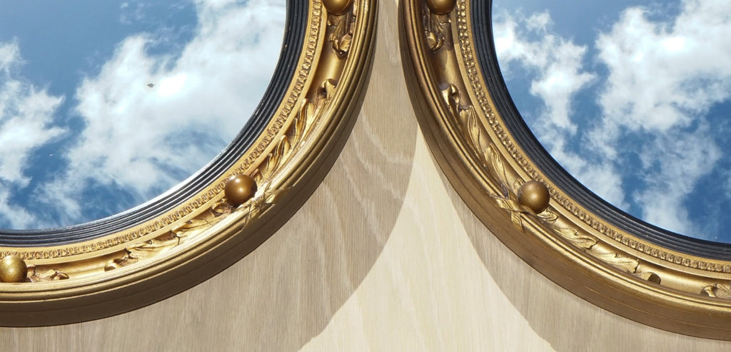 ANTIQUE PAIR OF 1930'S ATSONEA  BUTLERS CONVEX GOLD GILT WOOD WALL MIRROR