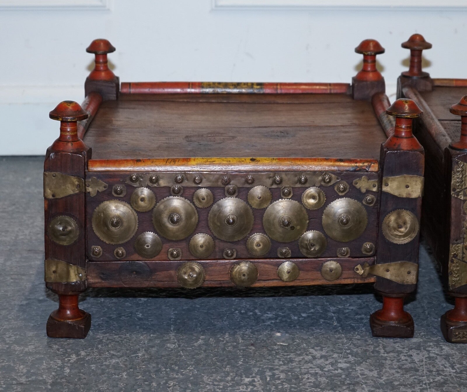 ANTIQUE PRIMITIVE ORIENTAL ASIAN SIDE TABLES HAND PAINTED VERY DECORATIVE