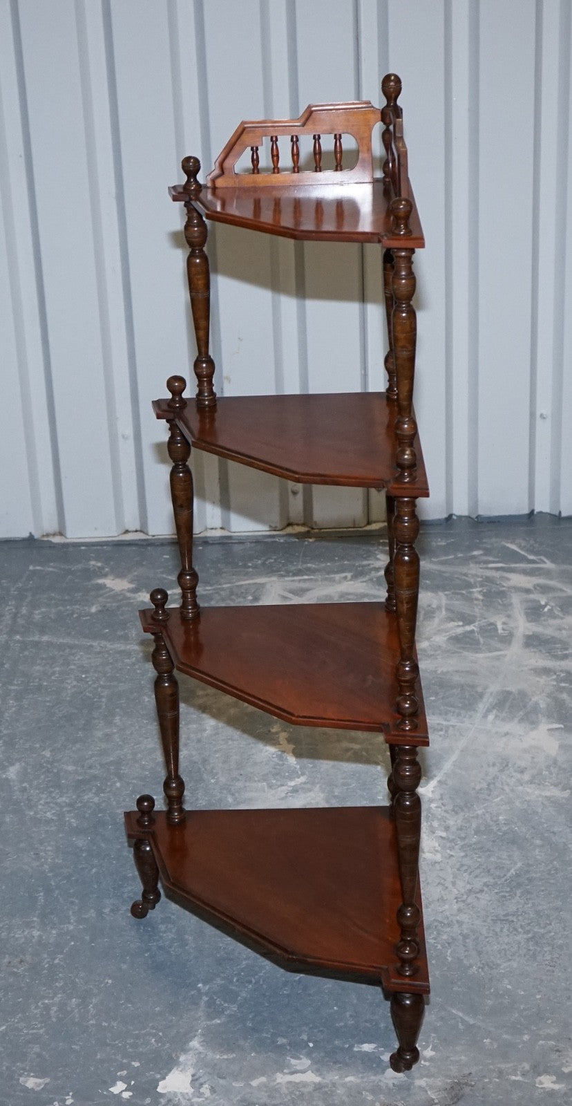 VICTORIAN ENGLISH INLAID BURR WALNUT CORNER WHATNOT STAND