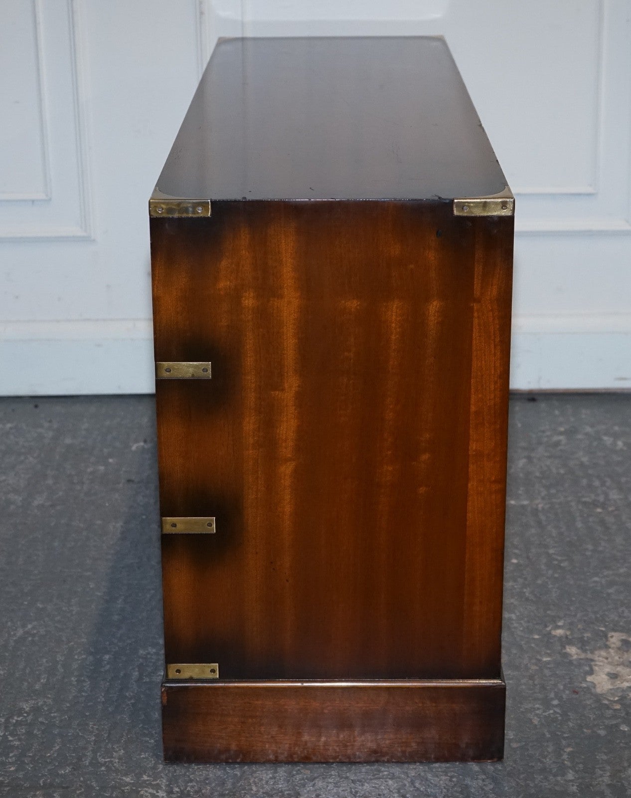 VINTAGE JANSEN OF LONDON MILITARY CAMPAIGN BRASS SIDEBOARD CHEST OF DRAWERS