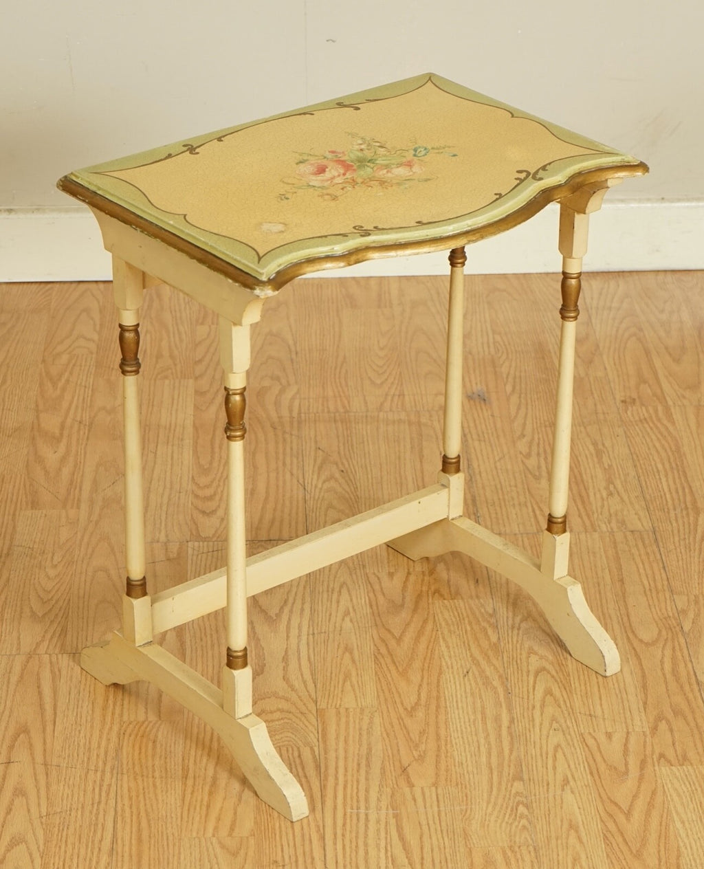 VINTAGE FRENCH HAND PAINTED FLORAL NEST OF TABLES