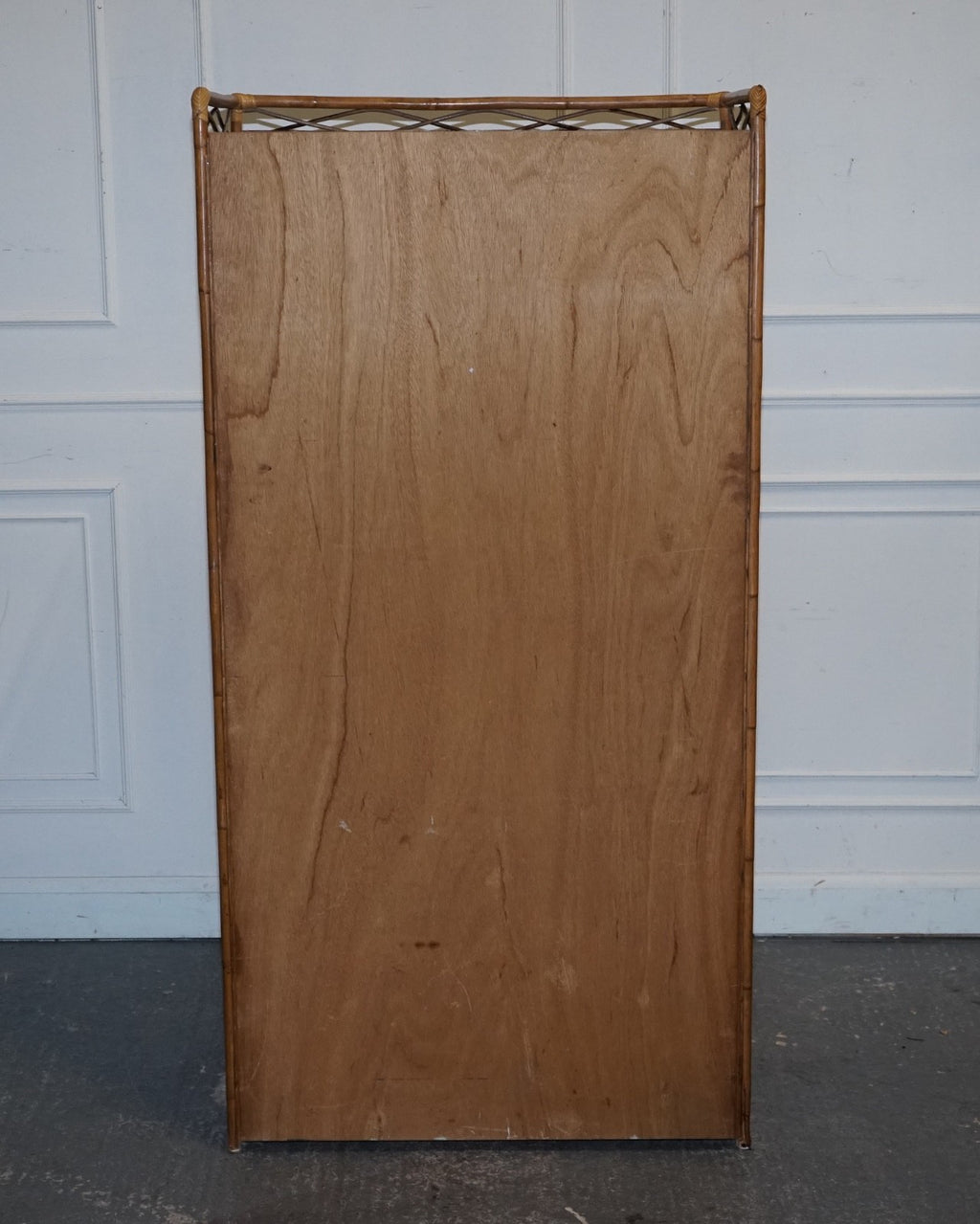 VINTAGE RATTAN AND CANE TWO DOOR AMOIRE OR WARDROBE WITH ONE DRAWER