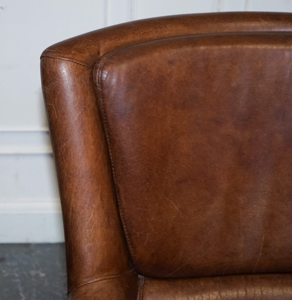 VINTAGE BROWN HERITAGE LEATHER READING LOUNGE ARMCHAIR HALO TIMOTHY OULTON STYLE