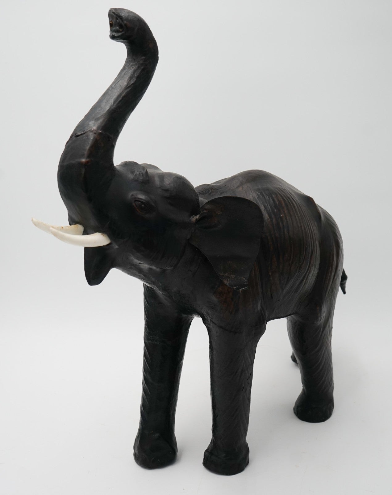 VINTAGE 1970'S LIBERTYS & CO LONDON AGED LEATHER ELEPHANT DECORATIVE SCULPTURE