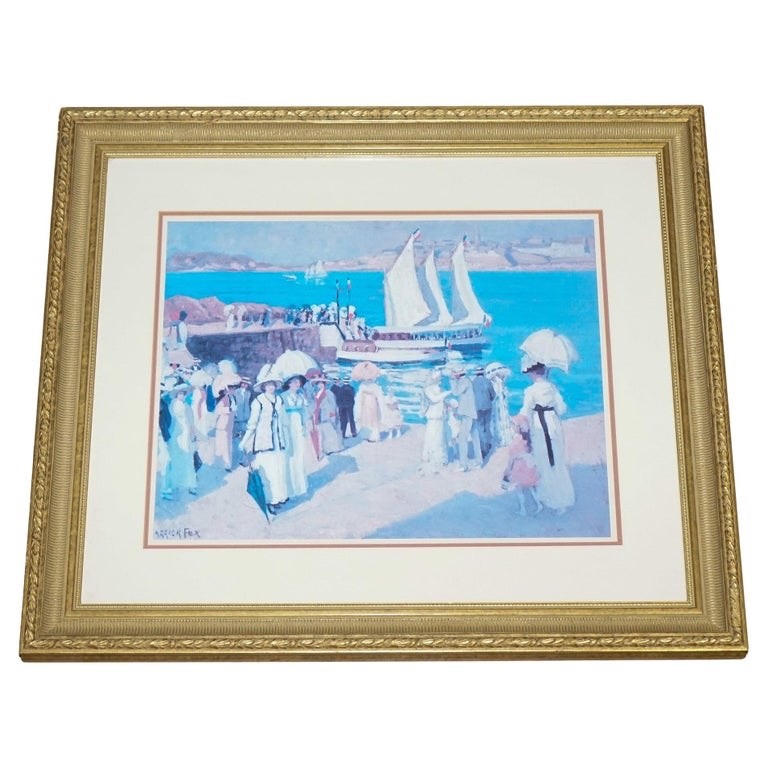 VINTAGE FRAMED ART PRINT  'QUAY AT DINARD' BY ETHEL FOX 78 X 90 CM