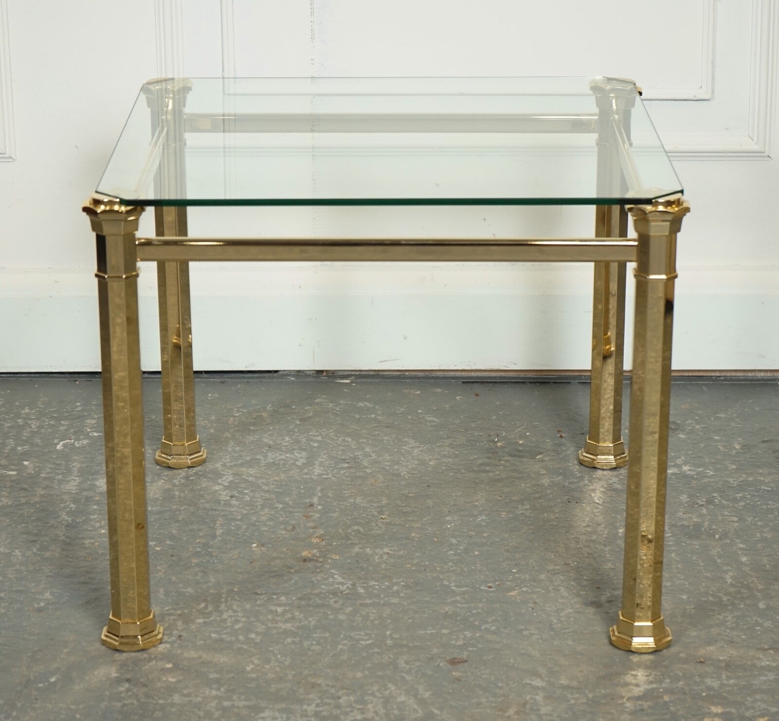 SET OF 1970'S HOLLYWOOD REGENCY GOLDEN BRASS GLASS NEST OF TABLES SIDE TABLE  J1