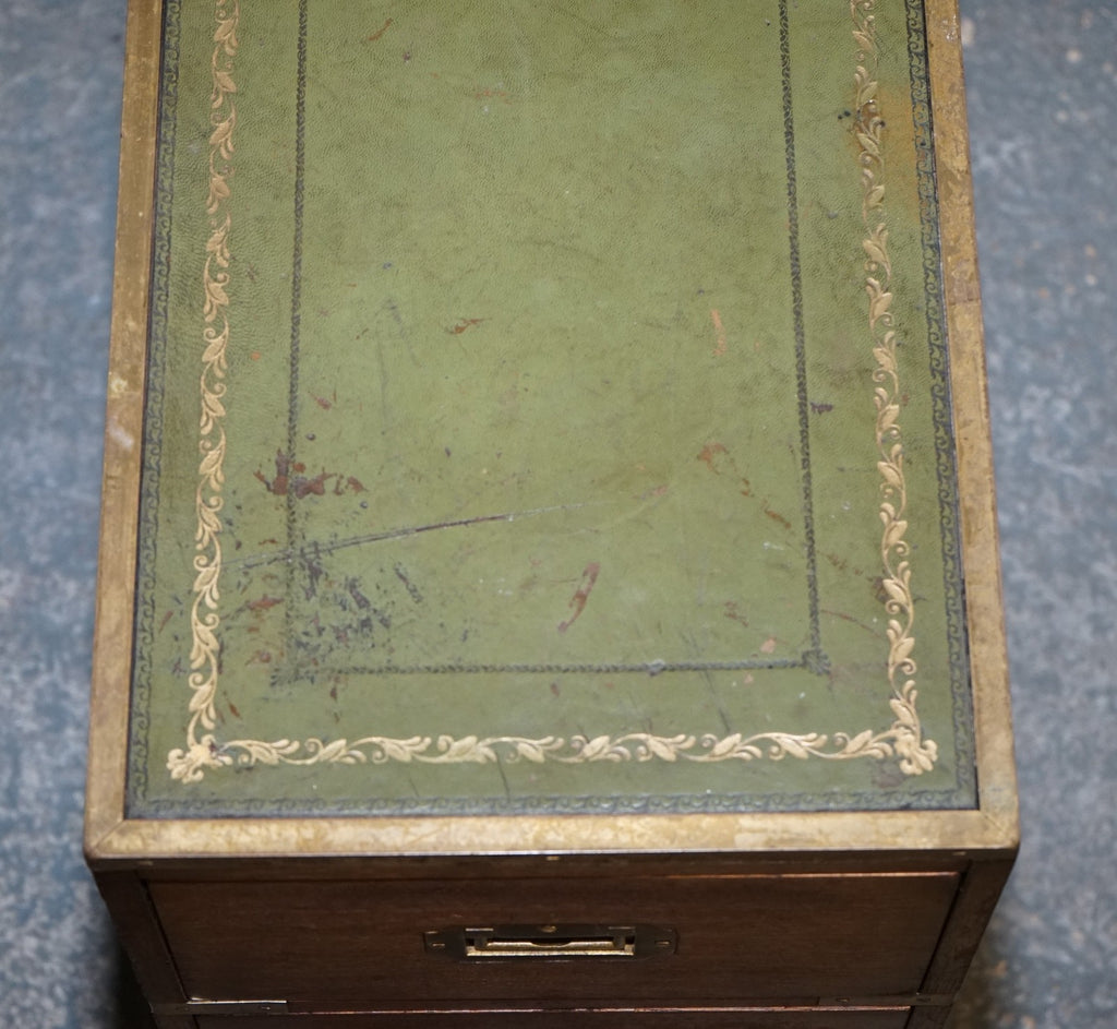 VINTAGE MILITARY CAMPAIGN BEDSIDE NIGHTSTAND SIDE TABLE WITH THREE DEEP DRAWERS