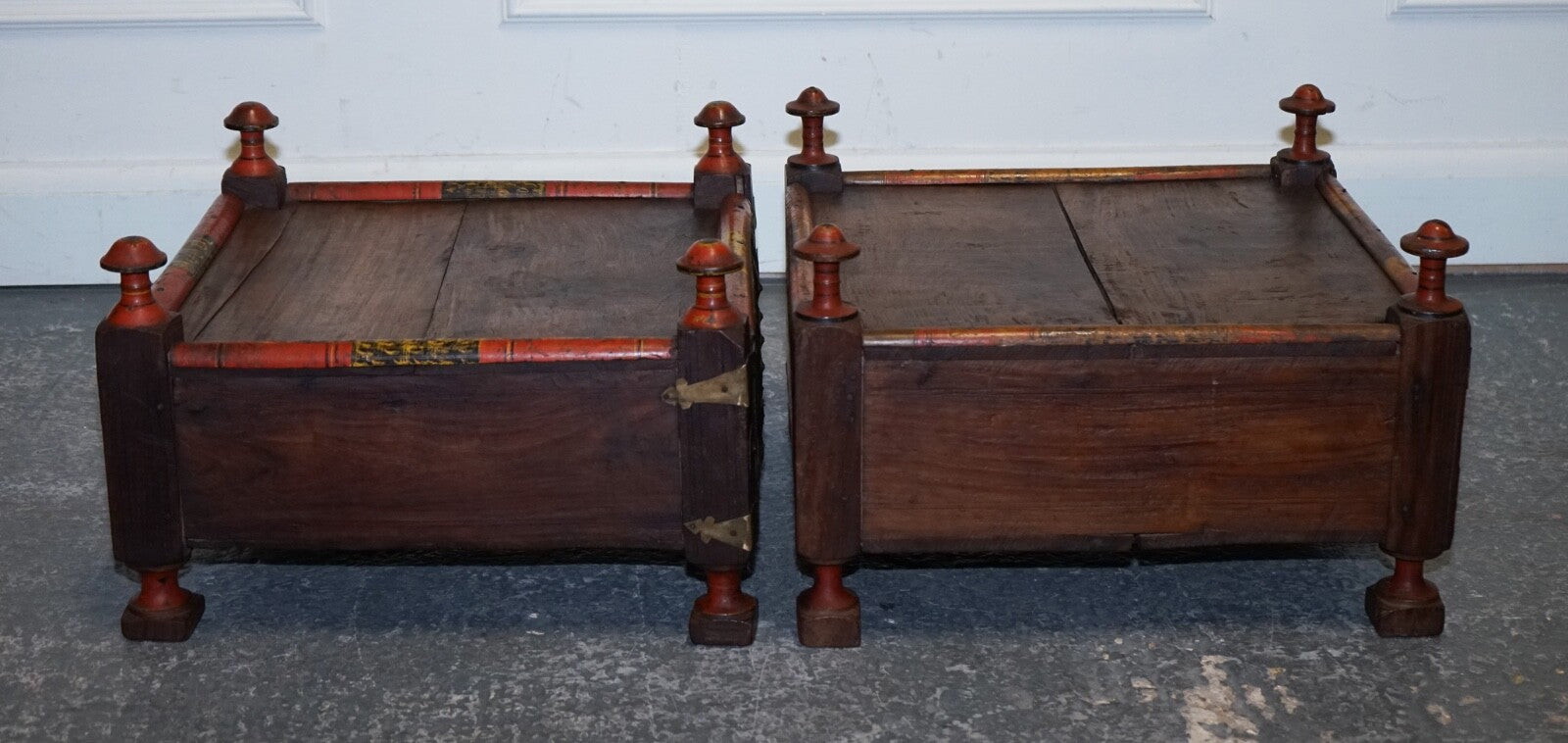 ANTIQUE PRIMITIVE ORIENTAL ASIAN SIDE TABLES HAND PAINTED VERY DECORATIVE