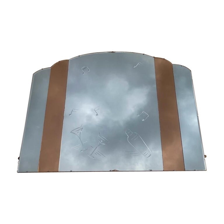HUGE 1930's FRENCH ART DECO AMBER PEACH BEVELLED WALL MIRROR COCTAILS BAR DECO