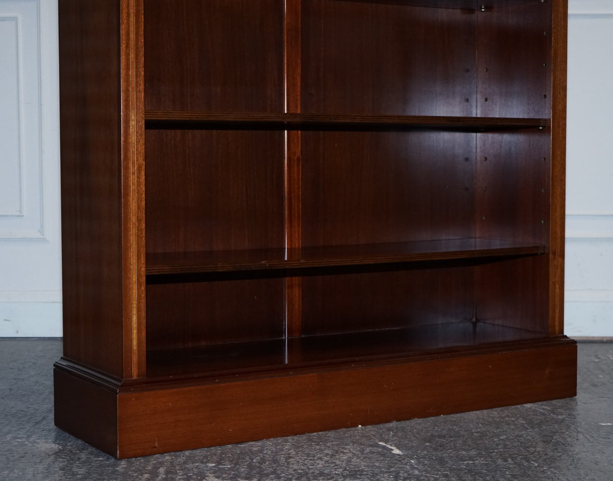 LARGE VINTAGE EDWARDIAN STYLE INLAID SHERATON OPEN BOOKCASE ADJUSTABLE SHELVES