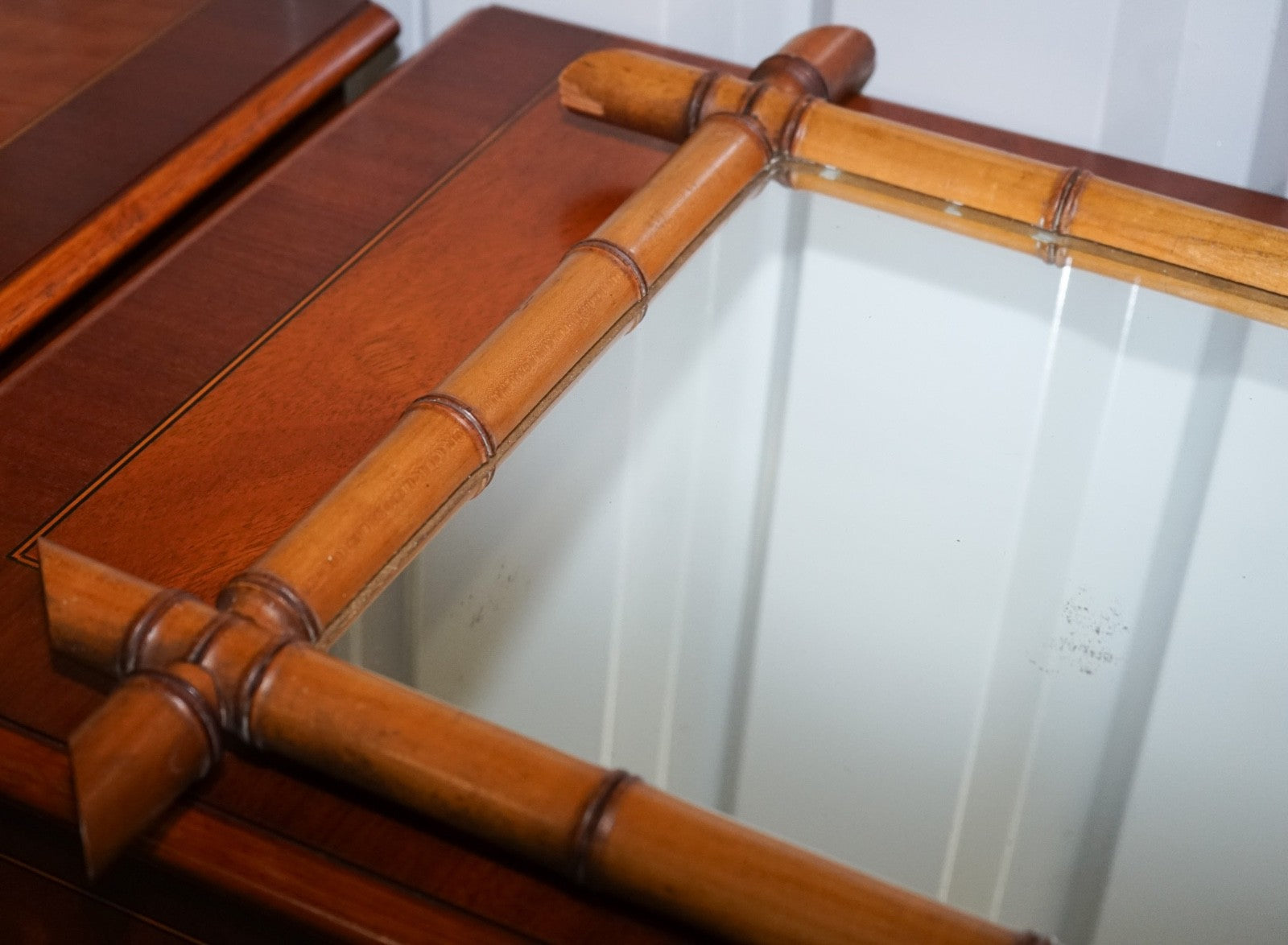 ANTIQUE FRENCH STYLE DECORATIVE FAUX BAMBOO WALL MIRROR