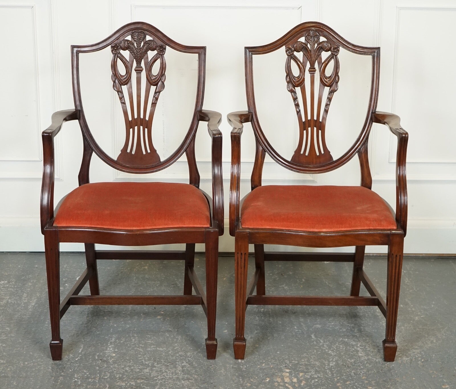 LOVELY PAIR OF VICTORIAN HEPPLEWHITE CARVER HALLWAY SIDE CHAIRS FEATHER FILLED