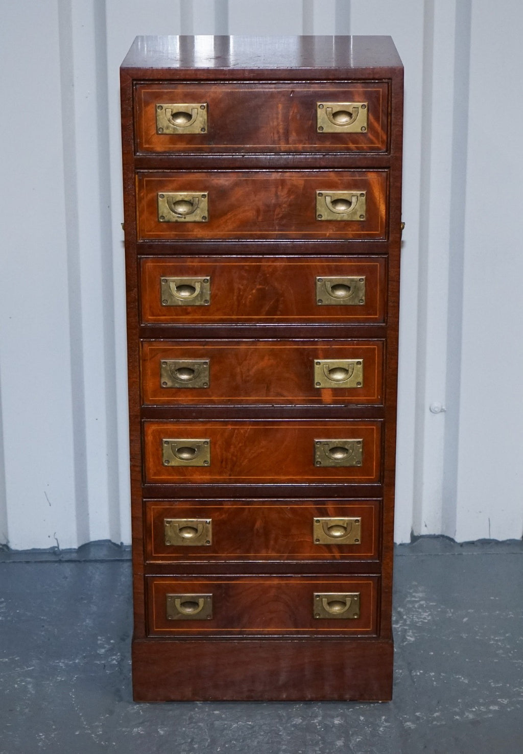 MILITARY CAMPAIGN STYLE TALLBOY TALL  CHEST OF DRAWERS BRASS HANDLES