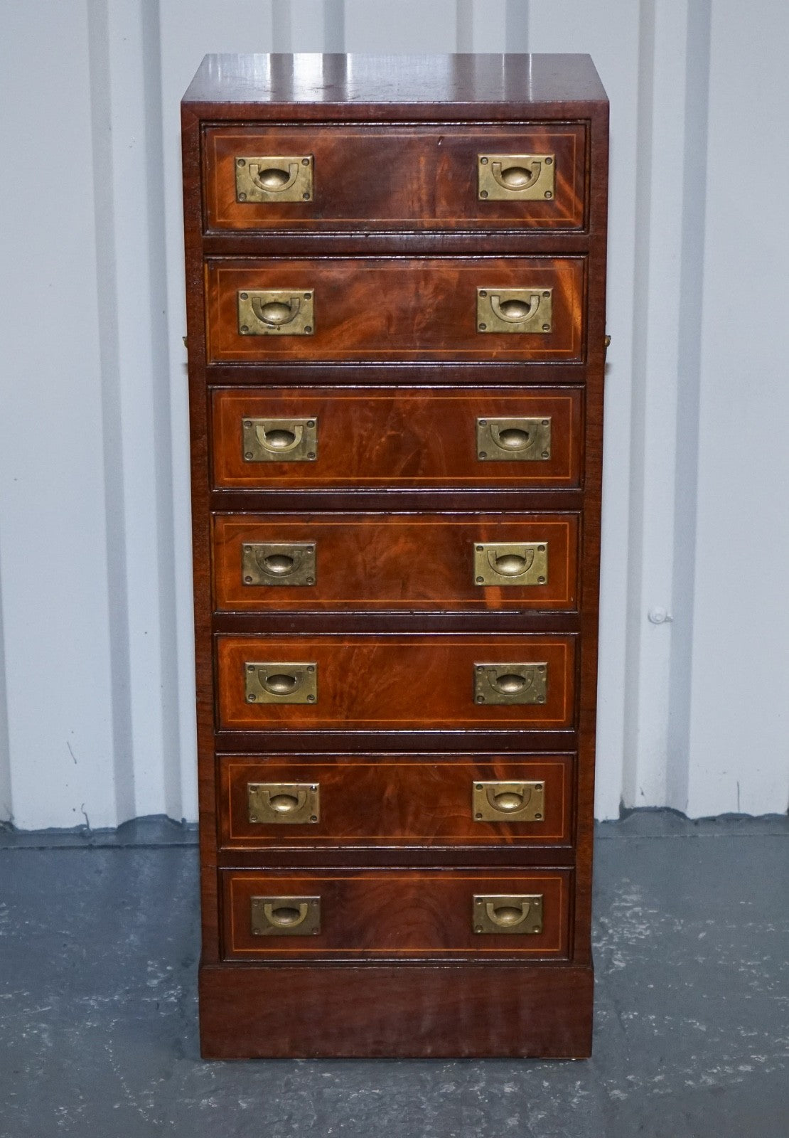 MILITARY CAMPAIGN STYLE TALLBOY TALL  CHEST OF DRAWERS BRASS HANDLES