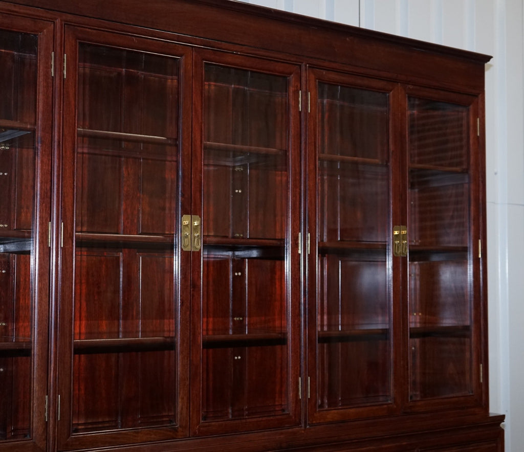 TREMENDOUS ORIENTAL CHINESE TEAK BOOKCASE DISPLAY CABINET WITH SIX DOORS