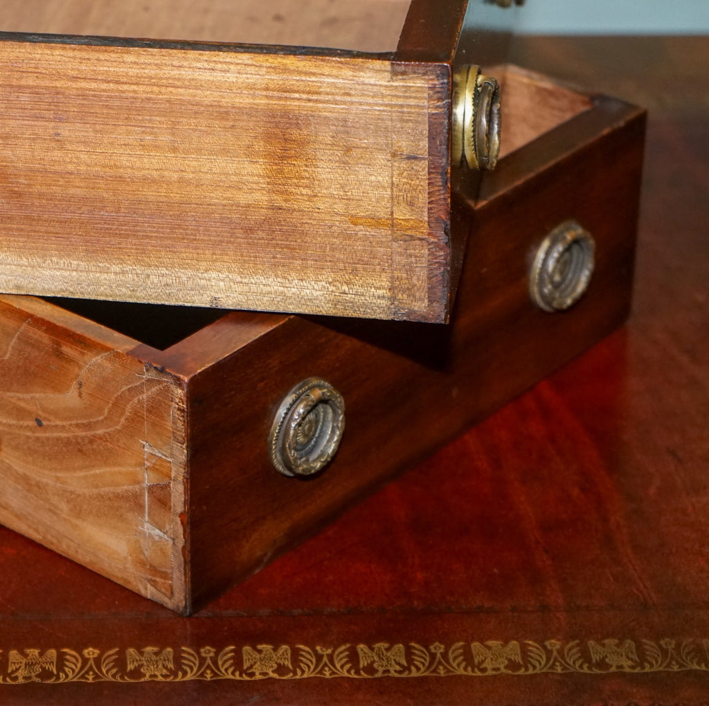 ANTIQUE VICTORiAN HARDWOOD PEDESTAL DESK WITH TOOLED LEATHER TOP