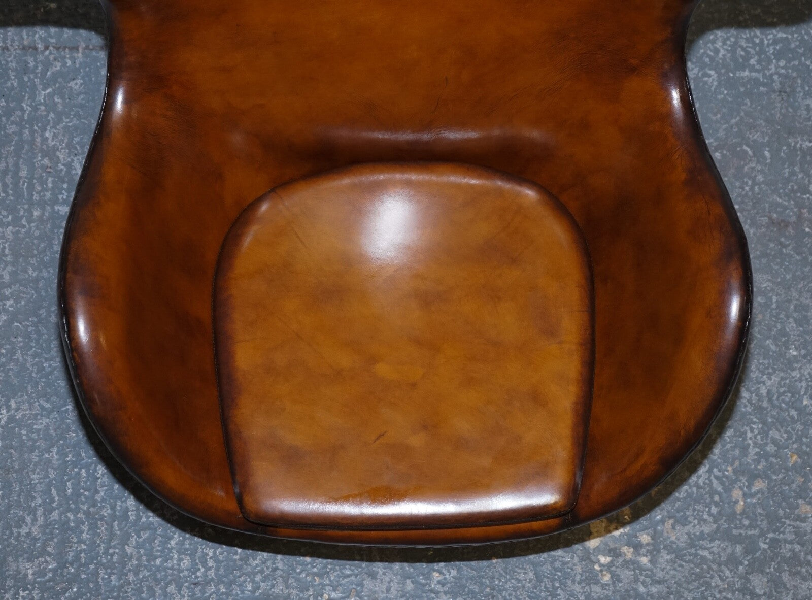 FRITZ HANSEN STYLE VINTAGE HAND DYED WHISKEY BROWN EGG CHAIR
