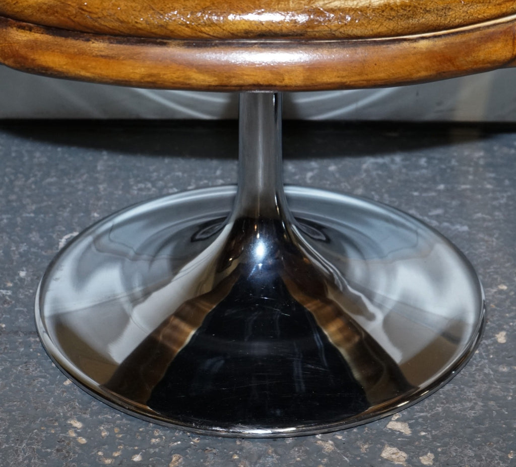 SET OF FOUR RESTORED HAND DYED LEATHER LARGO JOHANSON DESIGN SWIVEL ARMCHAIRS