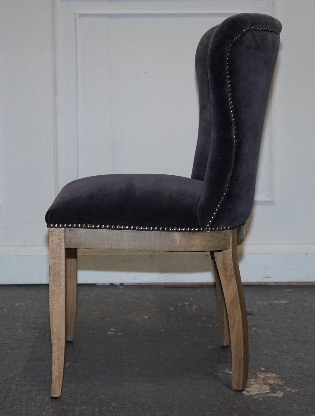 VINTAGE HALO RICHMOND SINGLE DESK OR DINING CHAIR NAVY VELVET FABRIC WITH STUDS