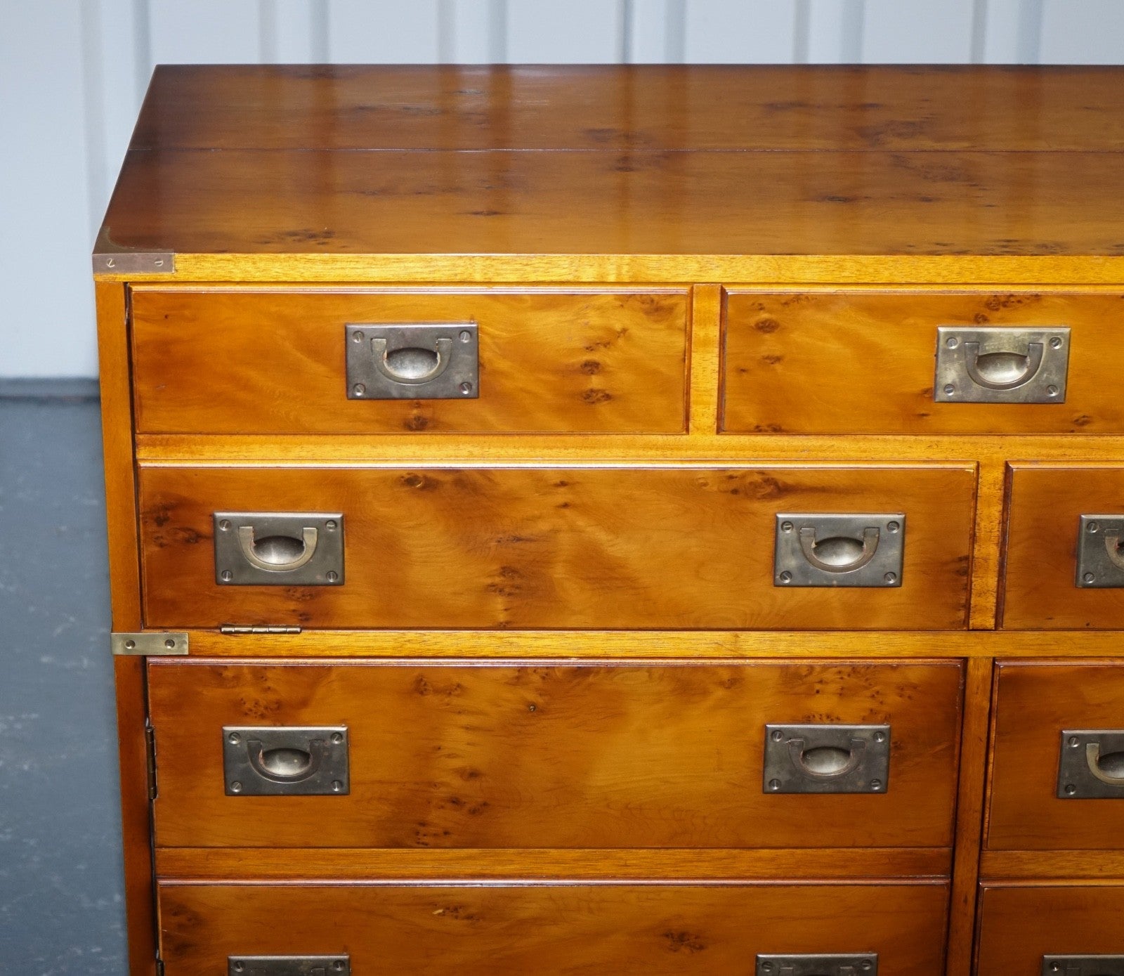 VINTAGE RECORD PLAYER CABINET HIDDEN INSIDE MILITARY CAMPAIGN CHEST OF DRAWERS