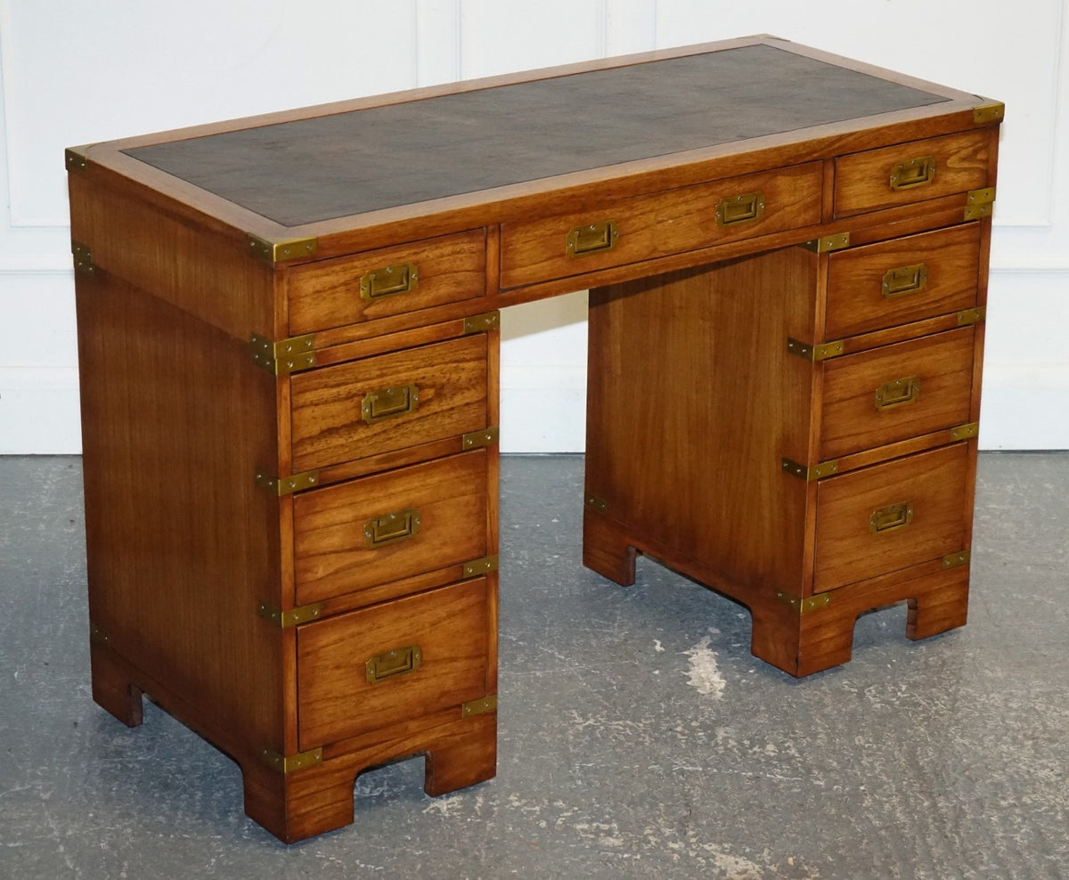 VINTAGE MILITARY CAMPAIGN TWIN PEDESTAL DESK WITH BRASS FITTINGS